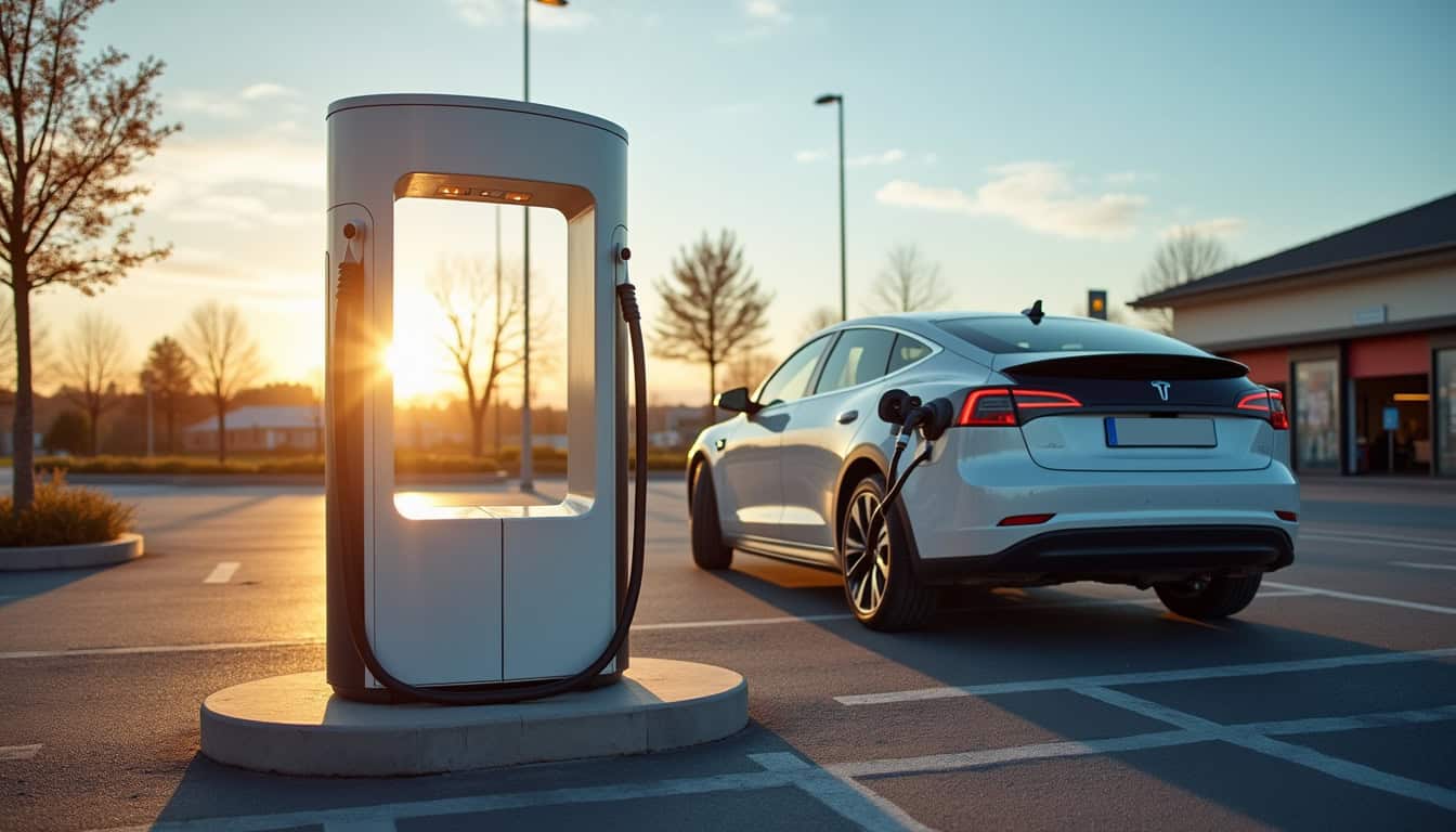 Bornes de recharge publiques situées à Franqueville-Saint-Pierre près d'un supermarché
