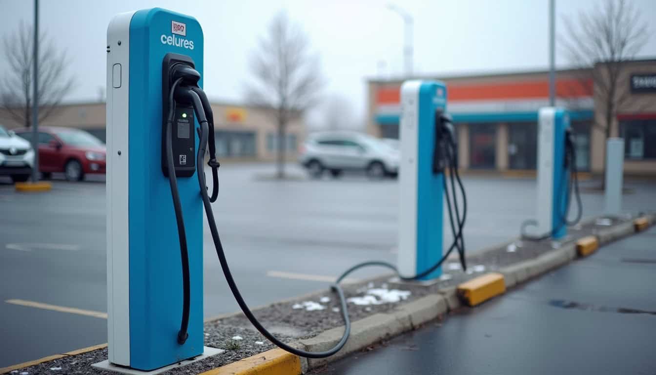 Bornes de recharge publiques situées dans un parking commercial à Bapaume