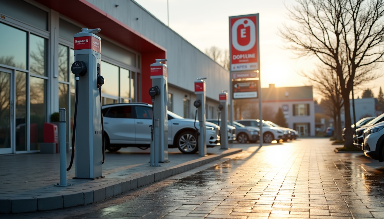 Bornes de recharge publiques situées devant le Super U d'Écouen