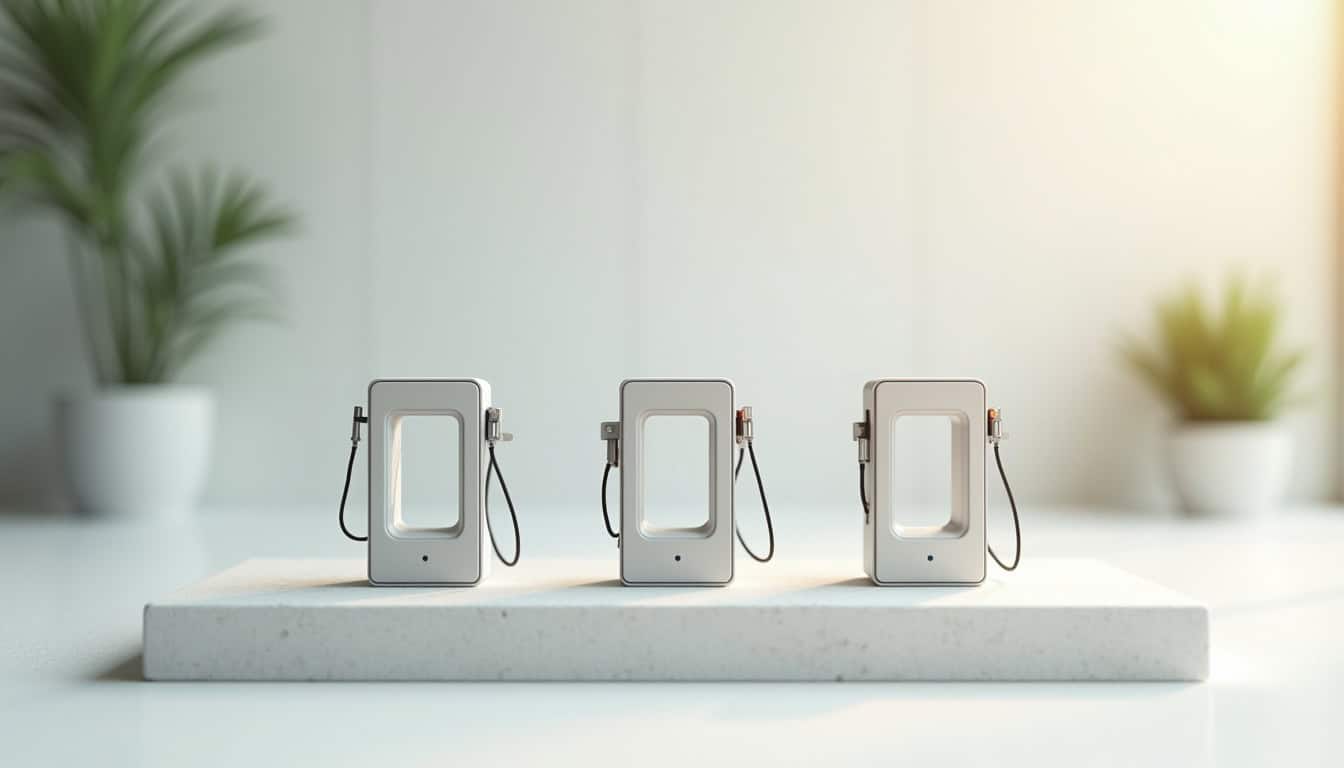 Comparaison visuelle de différents modèles de bornes de recharge électrique selon leur puissance, fonctionnalités et prix