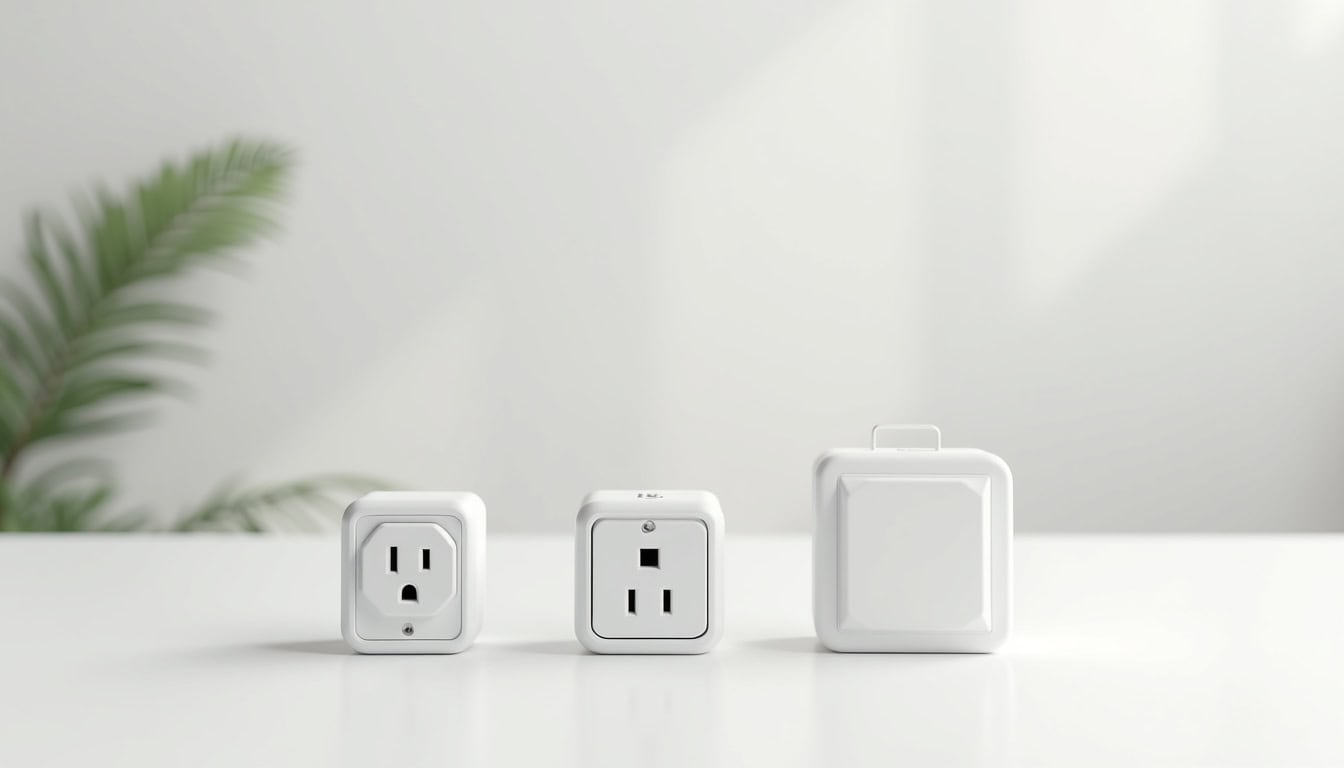 Comparaison visuelle des différents types de bornes de recharge électrique disponibles pour une installation à Plouasne: prise renforcée, wallbox monophasée et triphasée