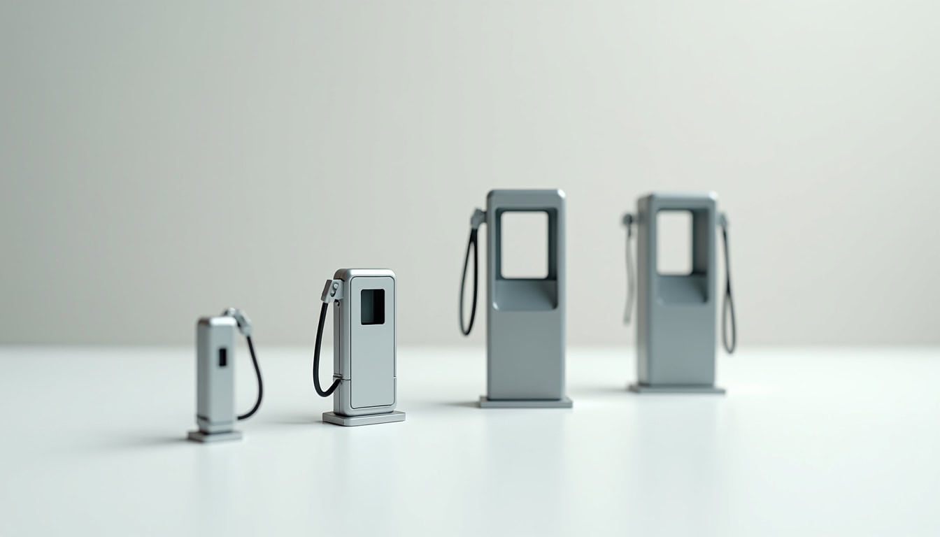 Comparaison visuelle des différents types de bornes de recharge électrique pour usage domestique et professionnel
