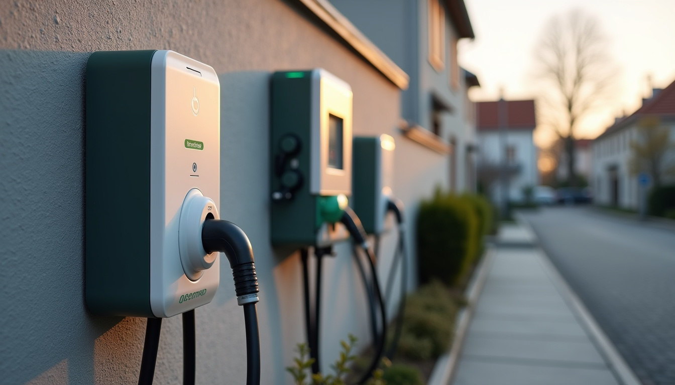 Comparaison visuelle des différents types de bornes de recharge installées à Benet: prise Green'up, wallbox monophasée et borne triphasée