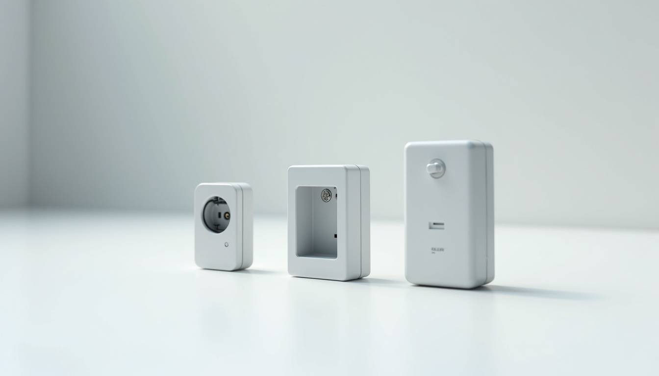 Comparaison visuelle des différents types de bornes de recharge pour véhicules électriques: prise renforcée, wallbox standard, borne triphasée