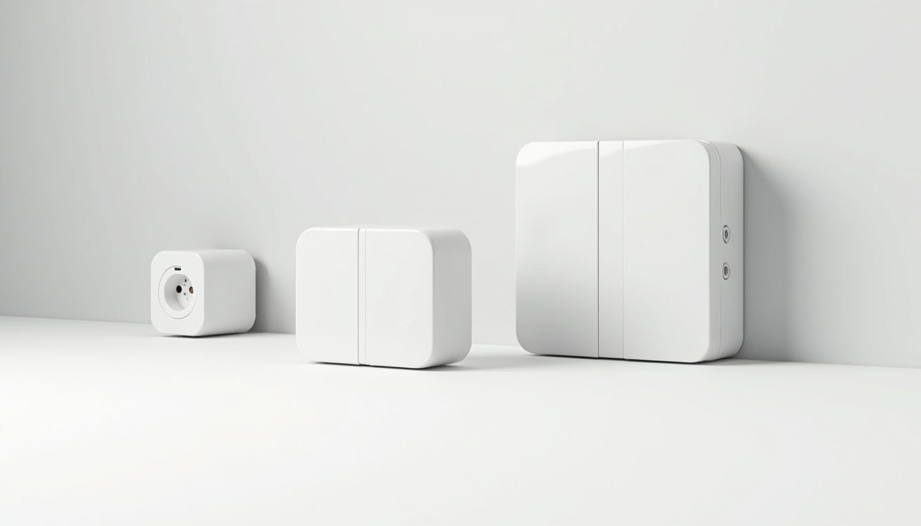 Comparaison visuelle des différents types de bornes de recharge: prise Green'up, wallbox monophasée, wallbox triphasée