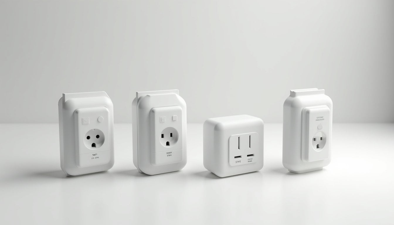 Comparaison visuelle des différents types de bornes de recharge: prise renforcée, wallbox monophasée et triphasée