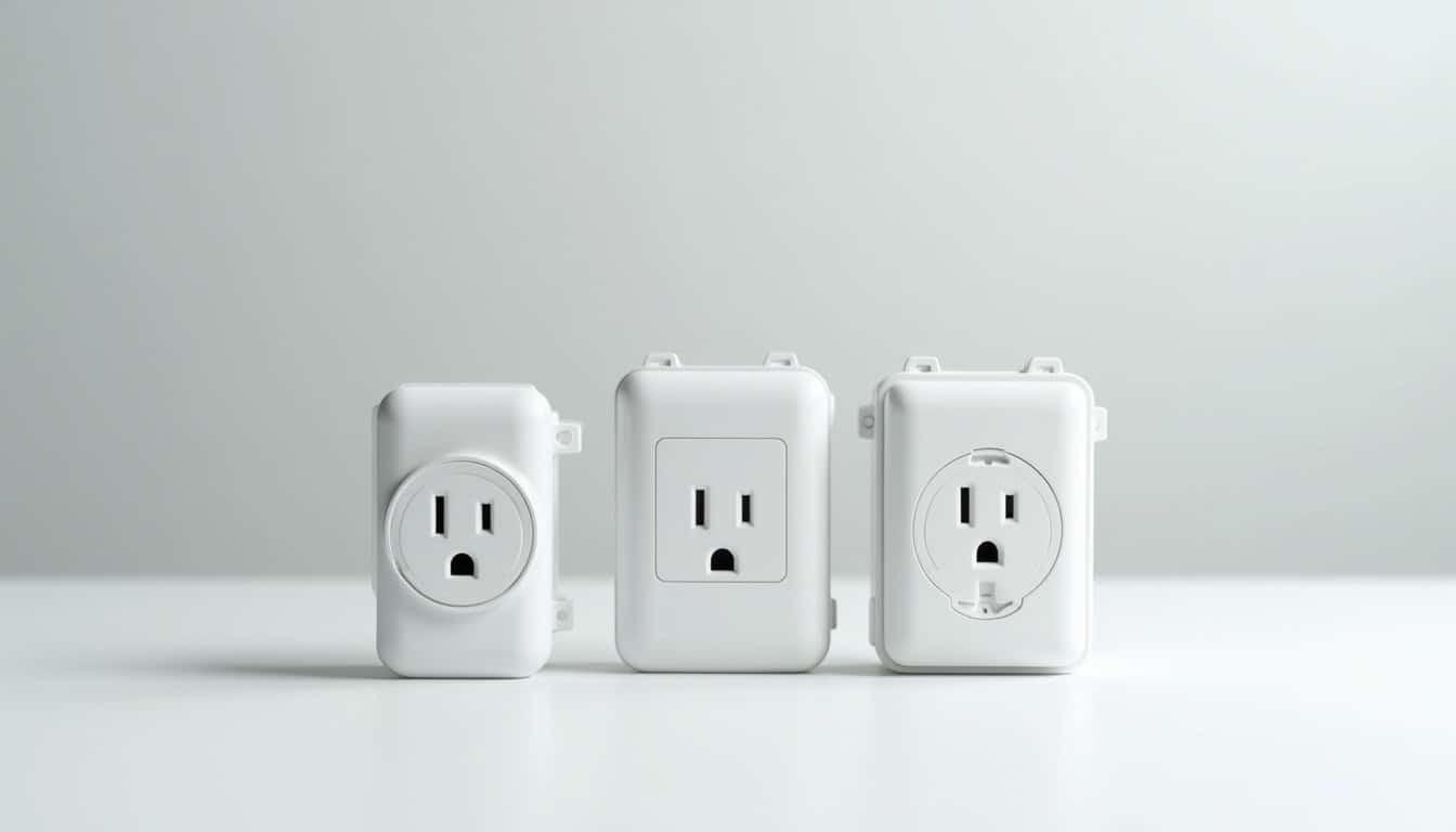 Comparaison visuelle des différents types de bornes de recharge: prise renforcée, wallbox monophasée, wallbox triphasée