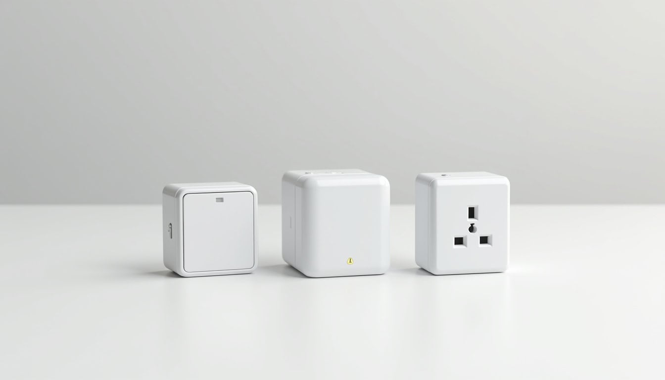Comparaison visuelle des différents types de bornes de recharge: wallbox monophasée, triphasée et prise renforcée