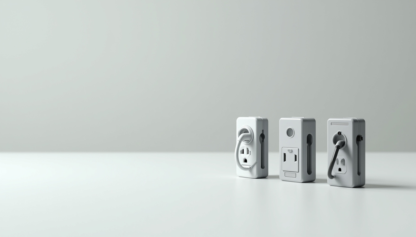Comparaison visuelle des différents types de bornes électriques: prise renforcée, wallbox standard et wallbox intelligente