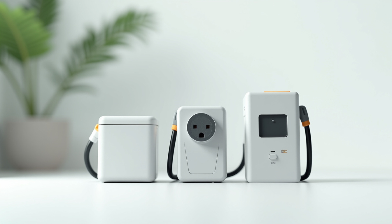 Comparaison visuelle des différents types de bornes électriques: wallbox, prise renforcée et borne triphasée