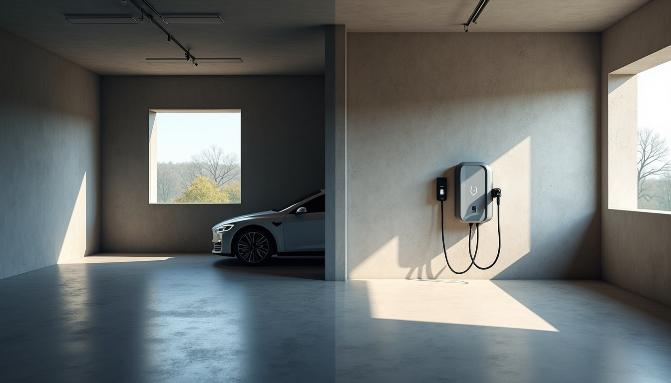 Comparaison visuelle d'un garage à Rompon avant et après installation de borne électrique