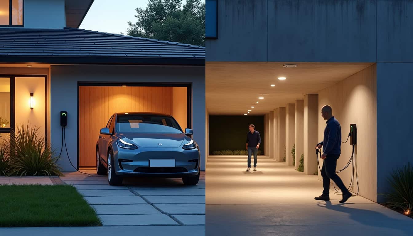 Comparaison visuelle entre l’installation d’une borne en maison individuelle et en copropriété