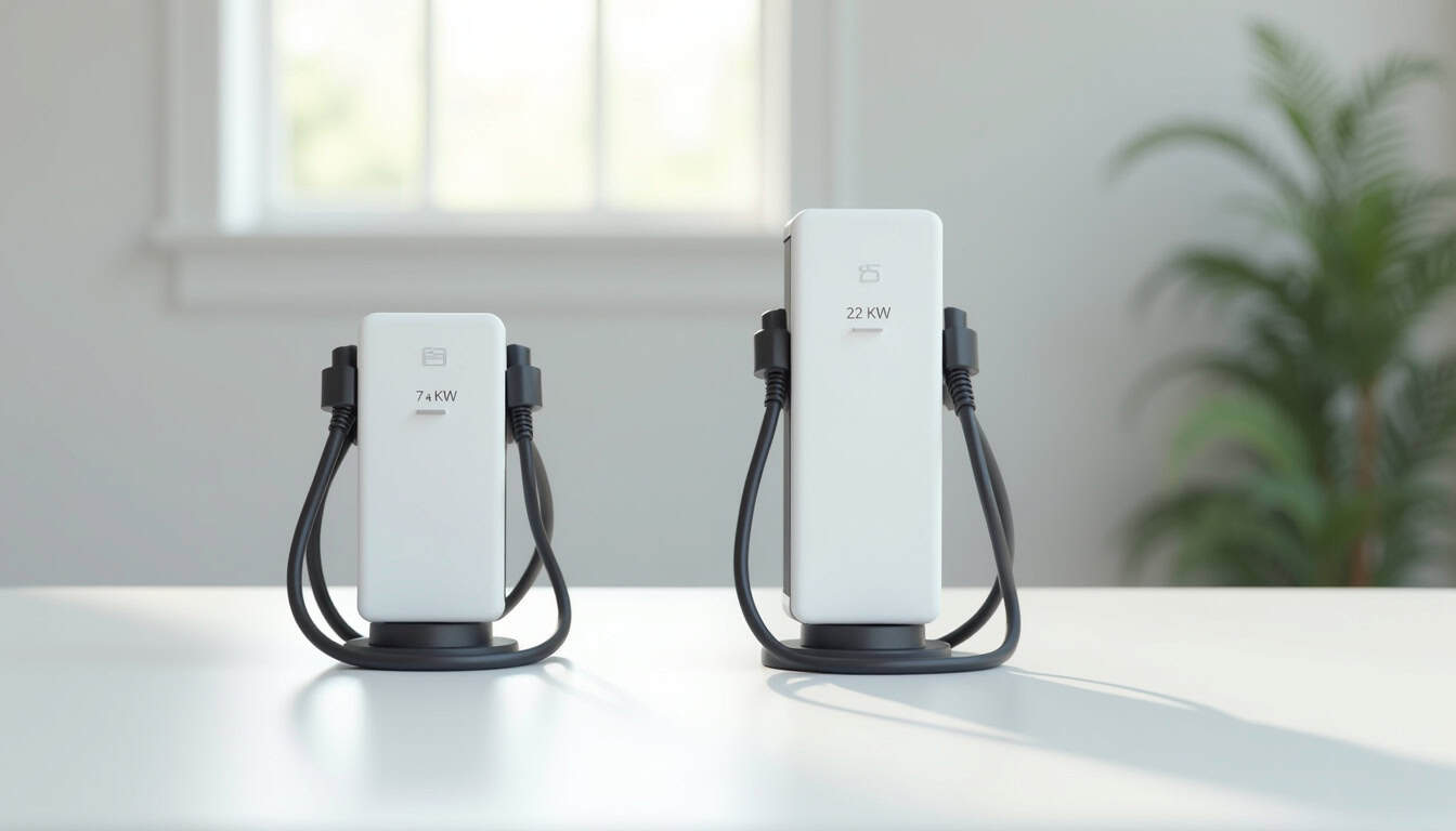 Comparaison visuelle entre une borne de 7,4 kW et une borne de 22 kW pour véhicule électrique