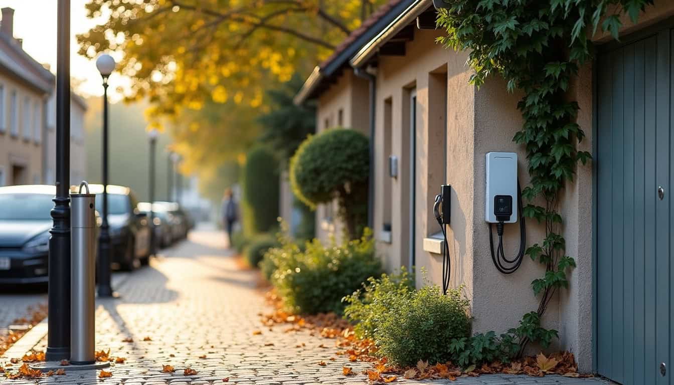 Comparaison visuelle entre une borne de recharge publique et une borne domestique à Creissels