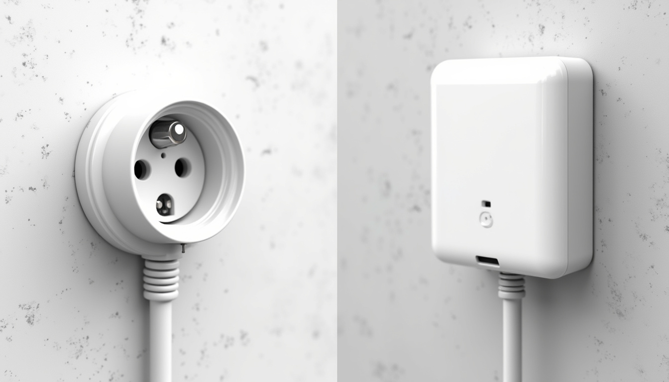 Comparaison visuelle entre une prise renforcée et une borne de recharge murale