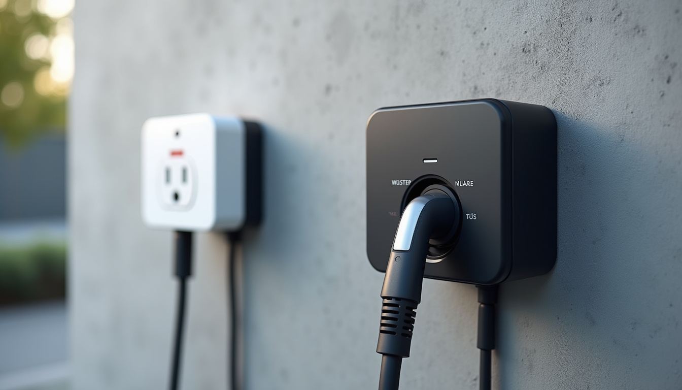 Comparaison visuelle entre une prise renforcée et une borne murale pour véhicule électrique