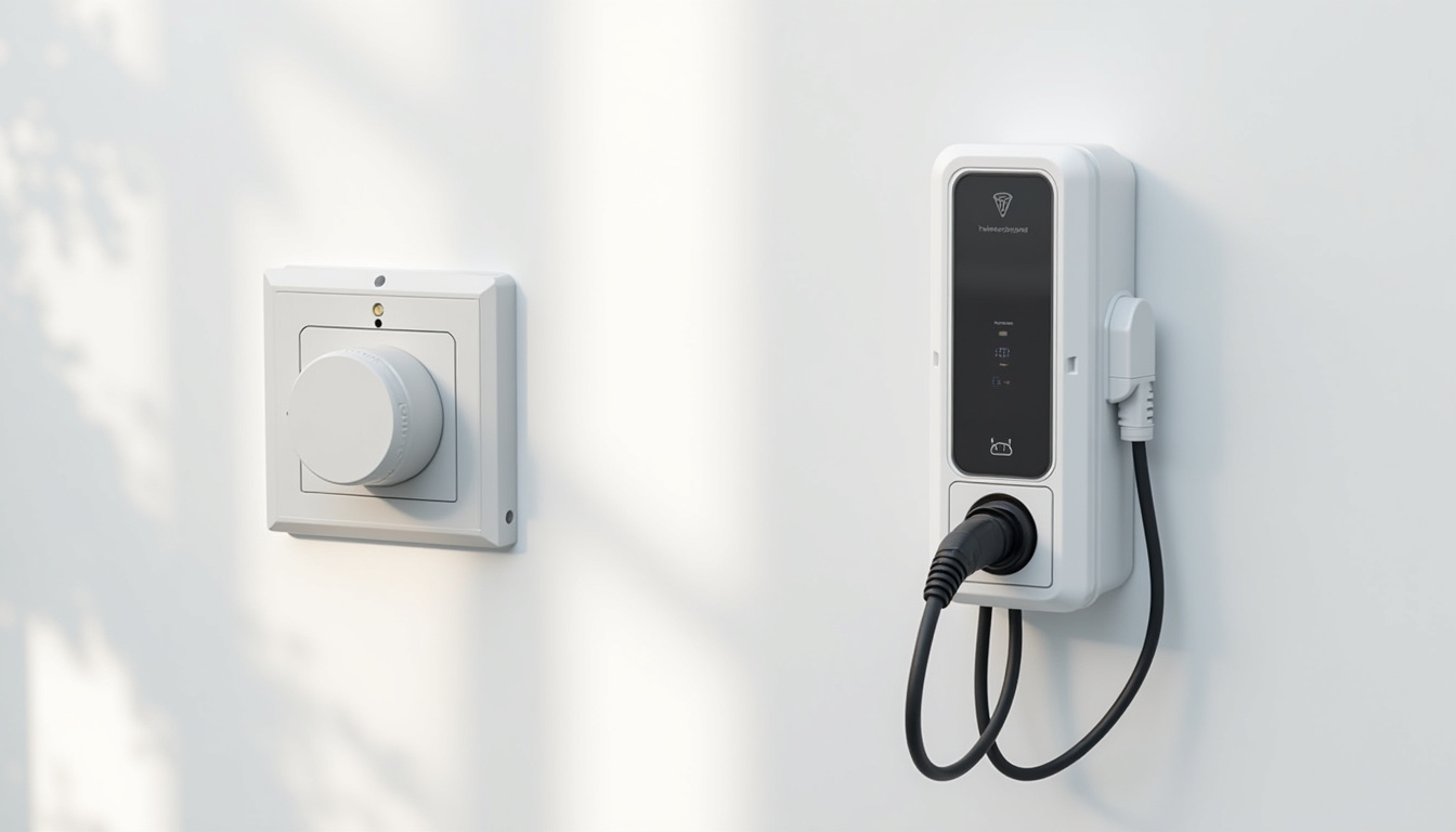 Comparaison visuelle entre une prise renforcée et une borne murale pour véhicule électrique