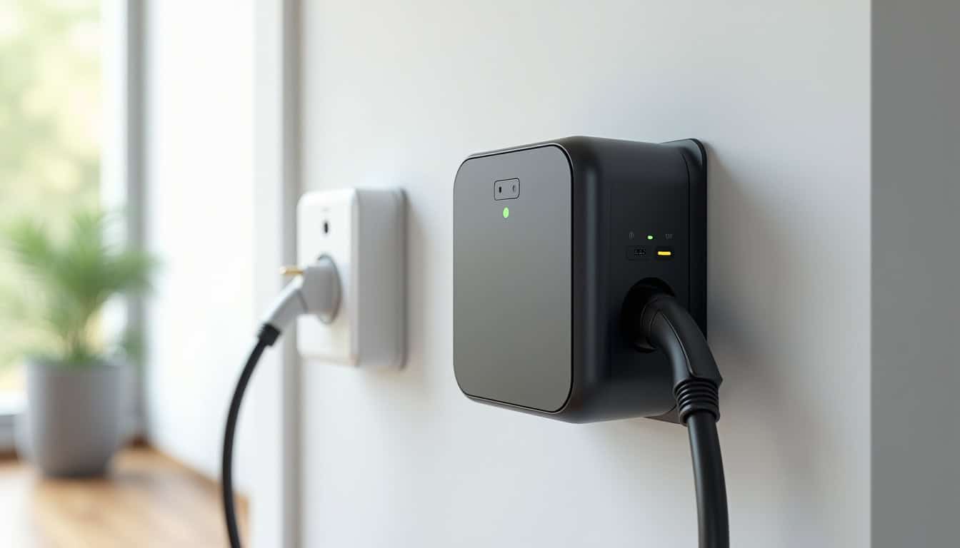 Comparaison visuelle entre une prise renforcée et une wallbox murale pour véhicule électrique à Pierry