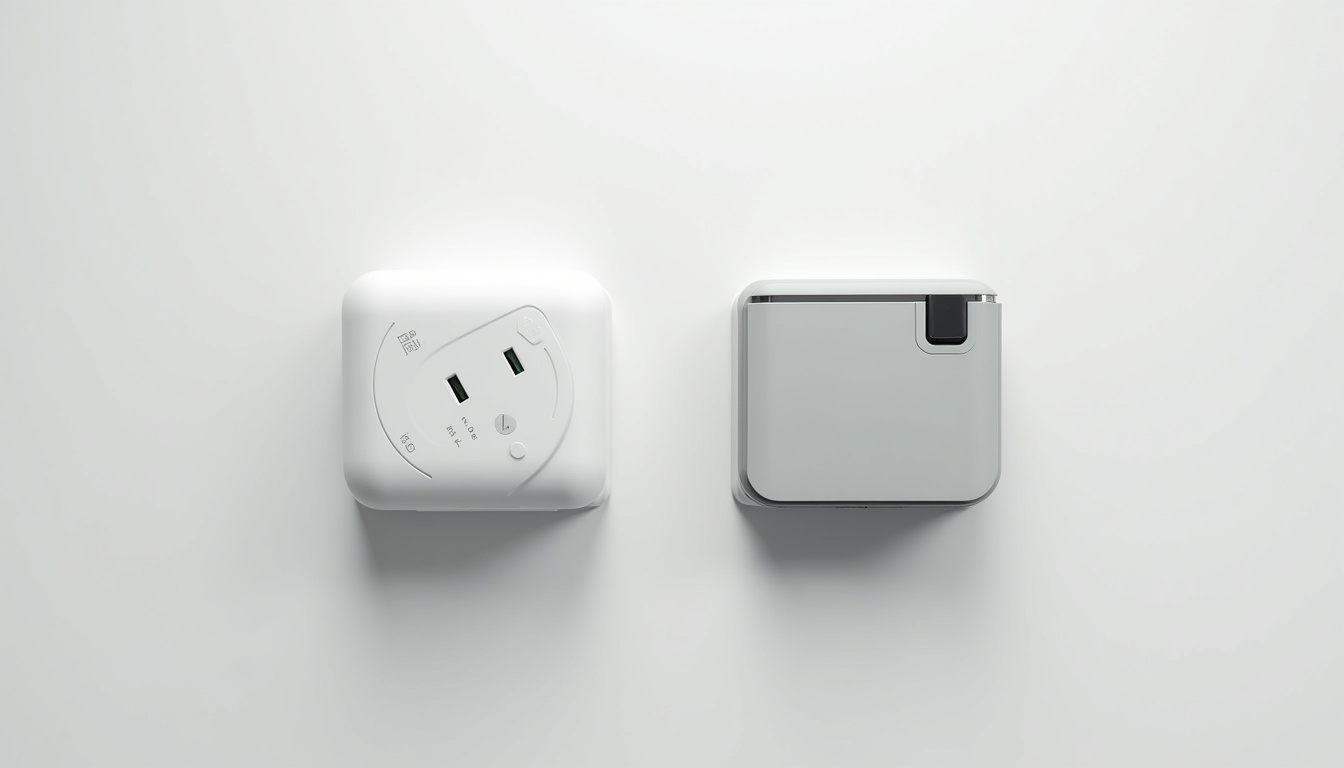 Comparaison visuelle entre une prise renforcée Green'up et une wallbox 7,4 kW
