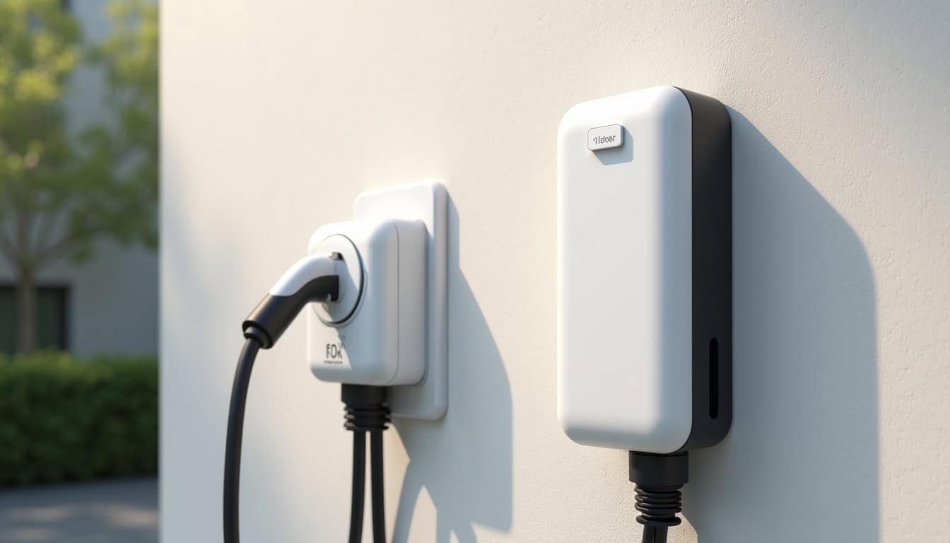 Comparaison visuelle entre une prise renforcée Green'Up et une wallbox murale