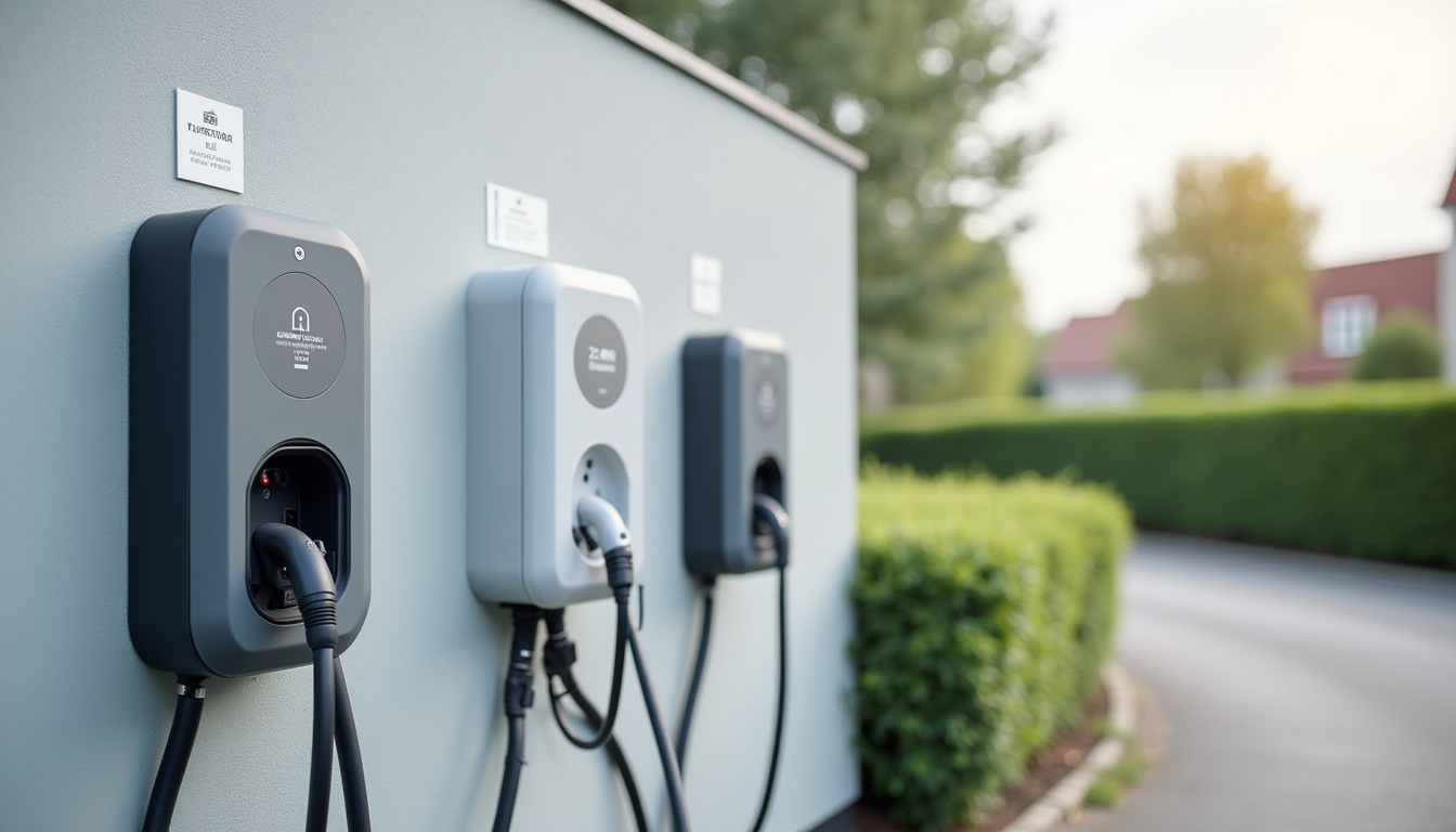 Comparaison visuelle entre une prise renforcée, une borne 7,4 kW et une borne 22 kW installées à Valff
