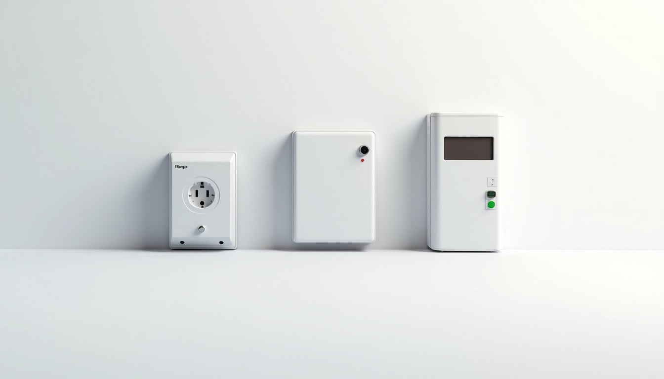 Comparaison visuelle entre une prise renforcée, une wallbox 7,4 kW et une borne triphasée 22 kW