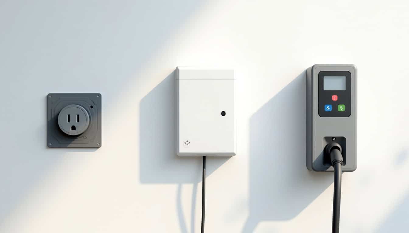 Comparaison visuelle entre une prise renforcée, une wallbox et une borne publique à La Turbie