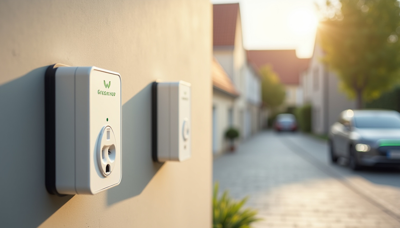 Comparaison visuelle entre une wallbox, une prise renforcée Green'Up et une simple prise domestique