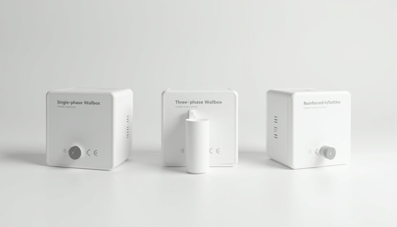 Comparatif des différents types de bornes de recharge électrique: wallbox monophasée, triphasée et prise renforcée