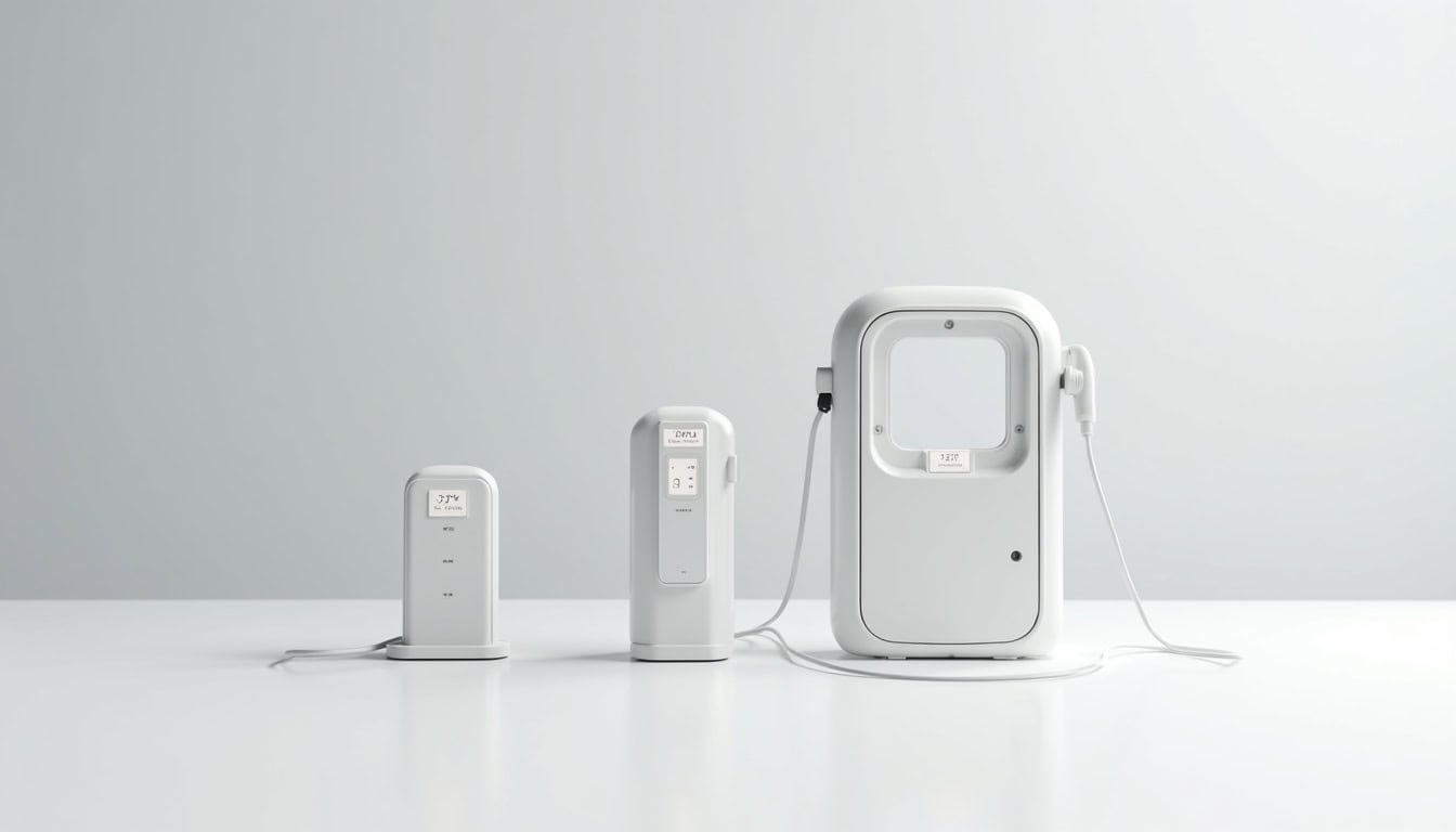 Comparatif visuel des différents types de bornes de recharge: 3,7 kW, 7,4 kW, 11 kW+
