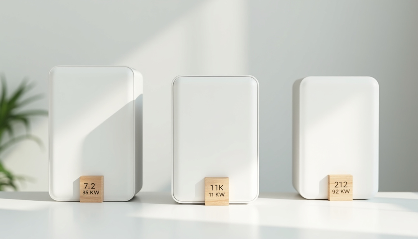 Comparatif visuel des différents types de bornes de recharge: 7 kW, 11 kW et 22 kW, avec leurs caractéristiques techniques