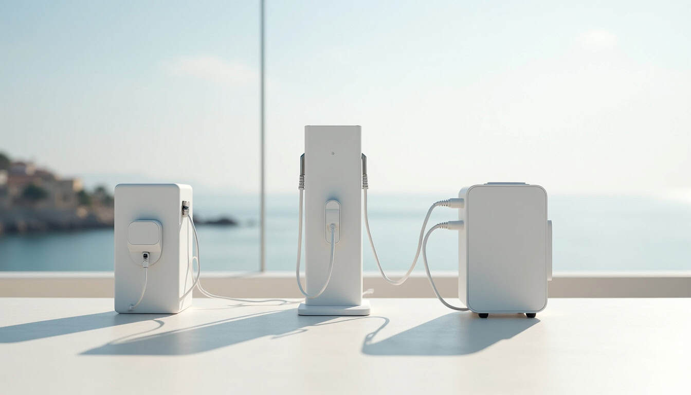 Comparatif visuel des différents types de bornes de recharge électrique disponibles à Saint-Just-Luzac
