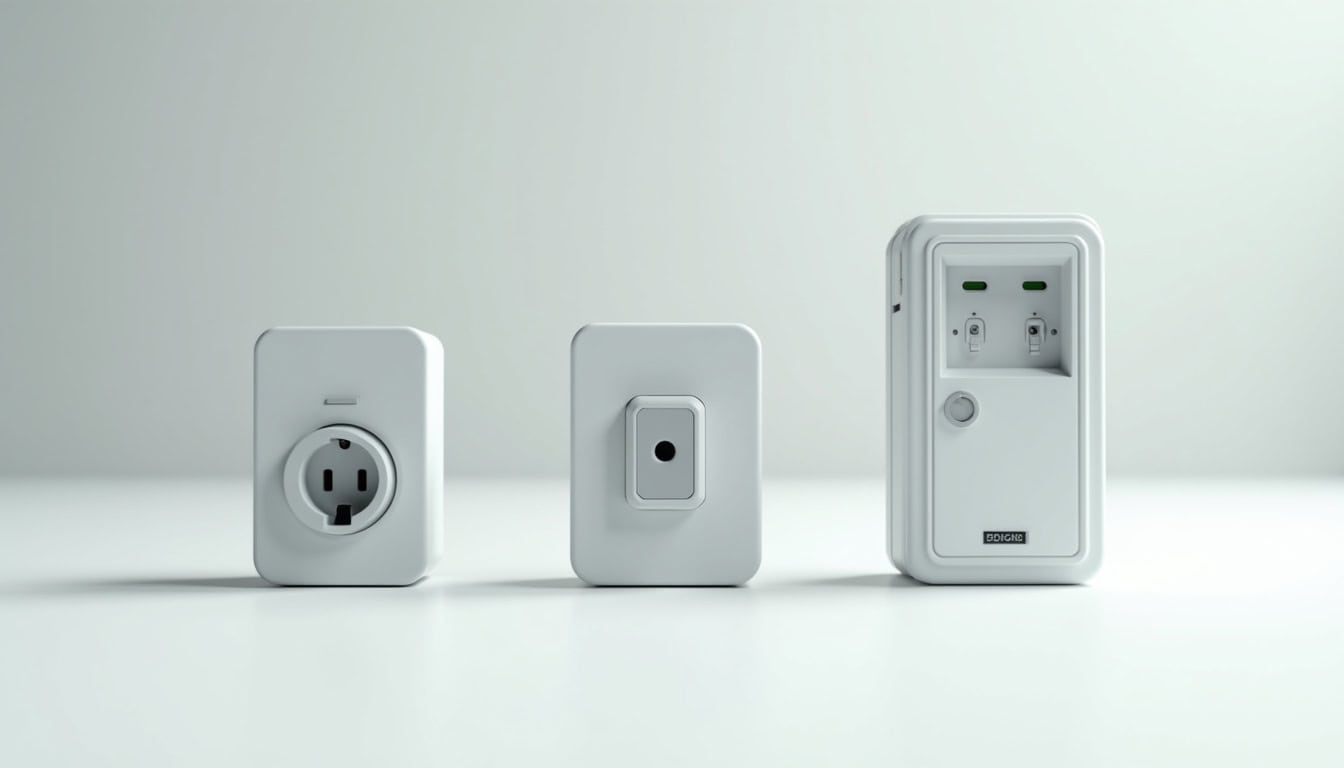 Comparatif visuel des différents types de bornes de recharge électrique: prise renforcée, wallbox, borne triphasée