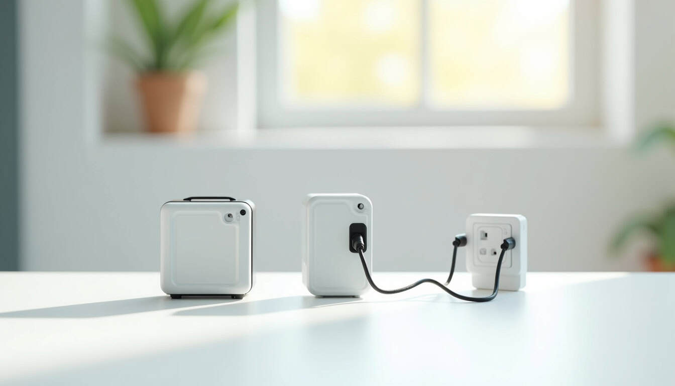 Comparatif visuel des différents types de bornes de recharge électrique: wallbox 7kW, borne triphasée 22kW, prise renforcée Green'up