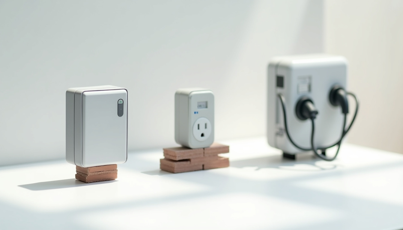 Comparatif visuel des différents types de bornes de recharge électrique: wallbox, prise renforcée, borne triphasée