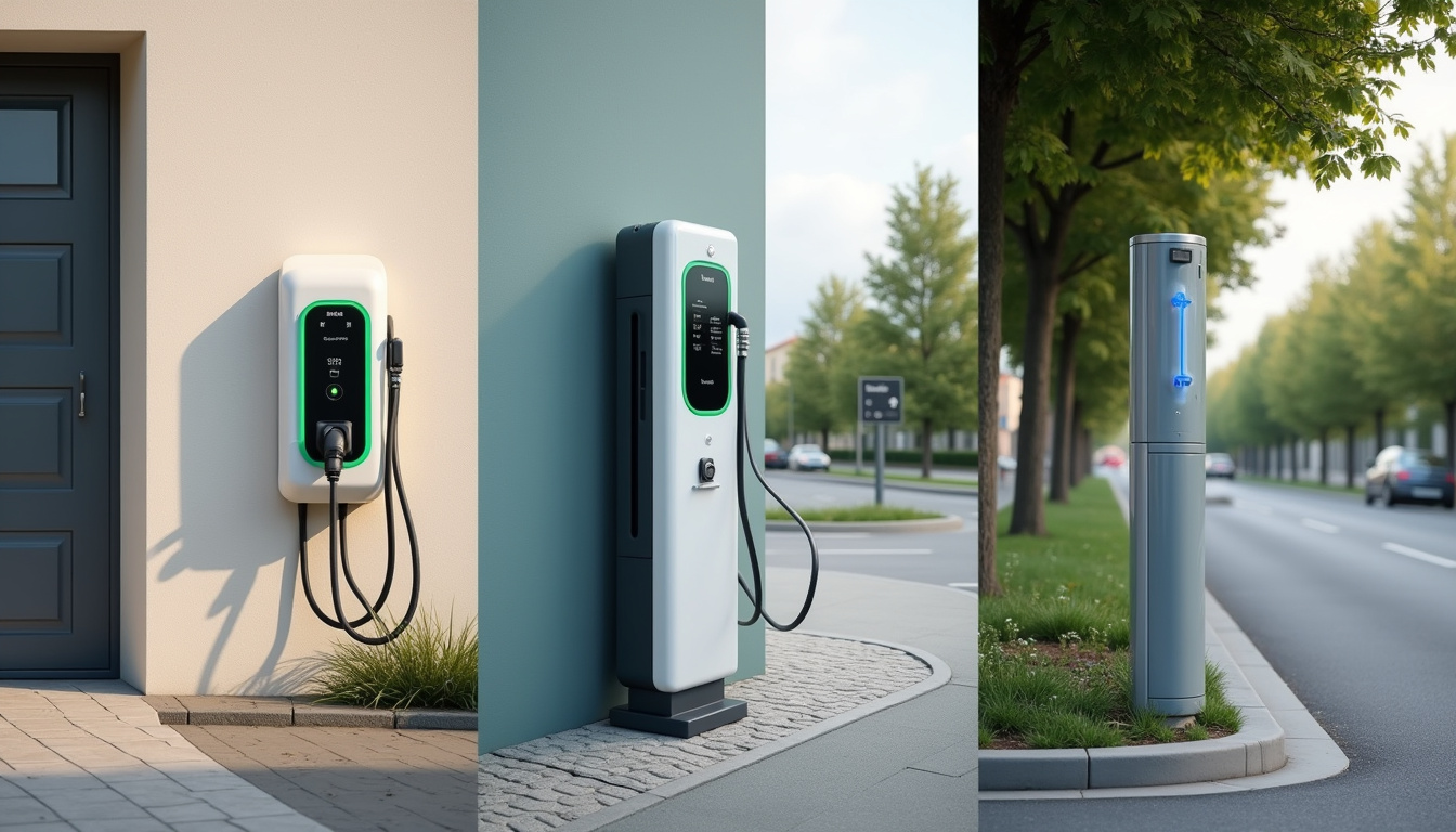 Comparatif visuel des différents types de bornes de recharge pour voitures électriques installées à Boulleret