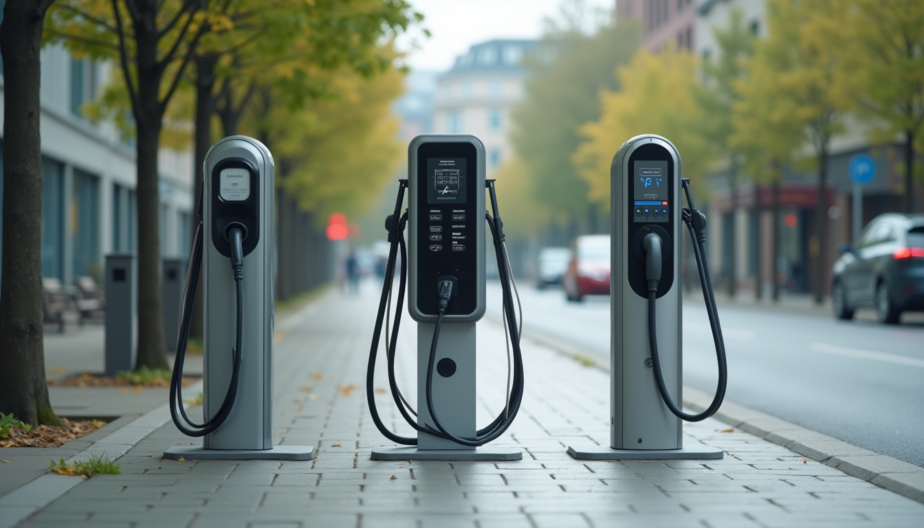 Comparatif visuel des différents types de bornes de recharge pour voitures électriques installées en extérieur