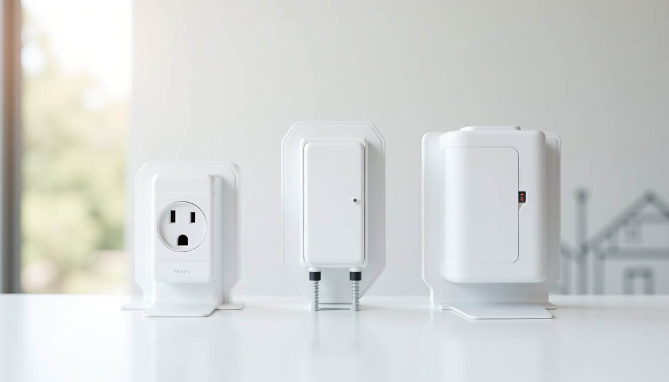 Comparatif visuel des différents types de bornes de recharge: prise renforcée, borne murale 7kW, borne intelligente 22kW