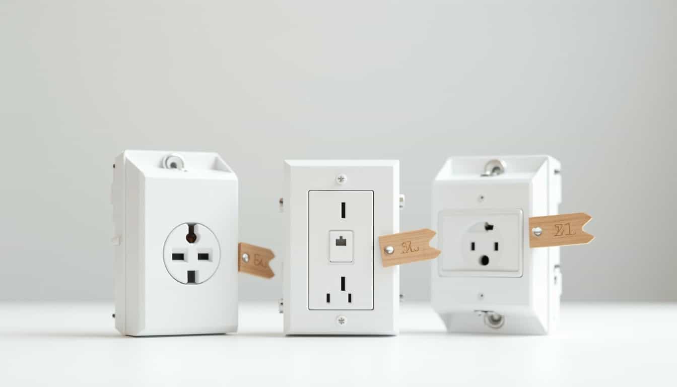Comparatif visuel des différents types de bornes de recharge: prise renforcée, wallbox monophasée et triphasée
