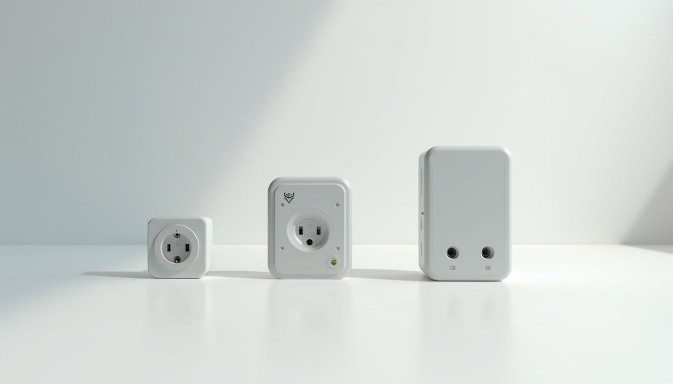 Comparatif visuel des différents types de bornes de recharge: prise renforcée, wallbox monophasée, wallbox triphasée