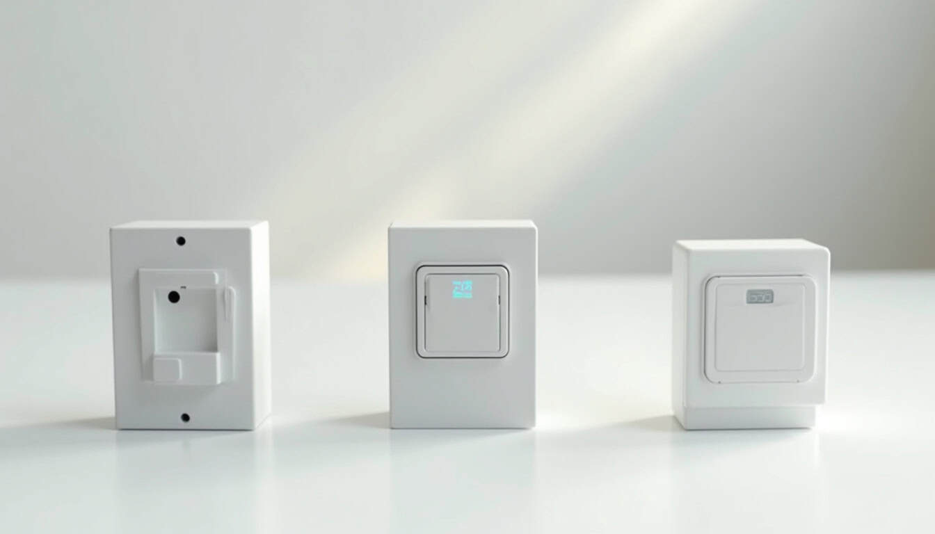 Comparatif visuel des différents types de bornes de recharge: prise renforcée, wallbox simple, wallbox intelligente