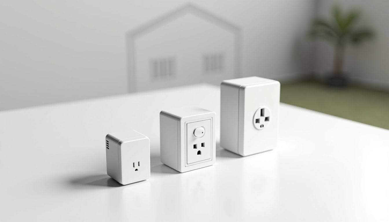 Comparatif visuel des différents types de bornes de recharge: wallbox monophasée, triphasée et prise renforcée