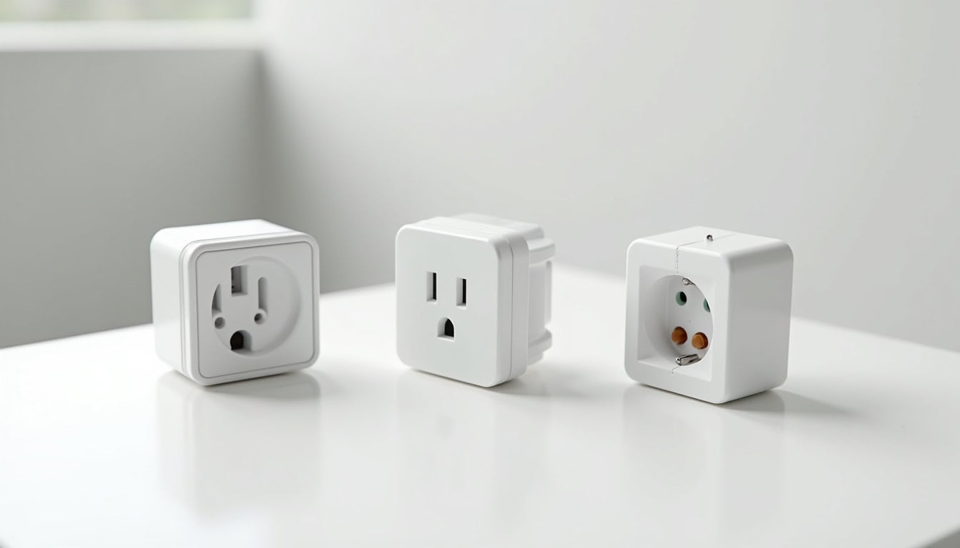 Comparatif visuel des différents types de bornes de recharge: wallbox, prise renforcée et prise domestique