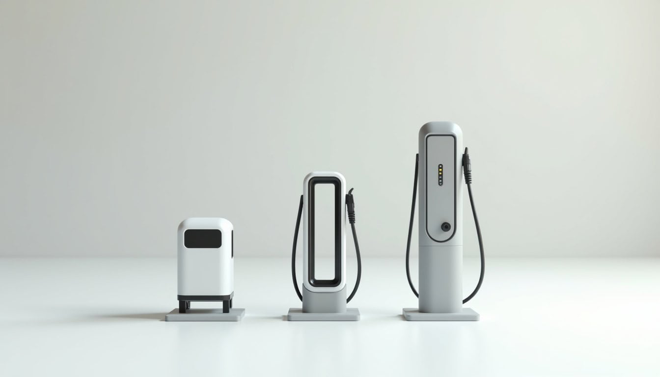 Comparatif visuel des différents types de bornes électriques: domestique, connectée, entreprise