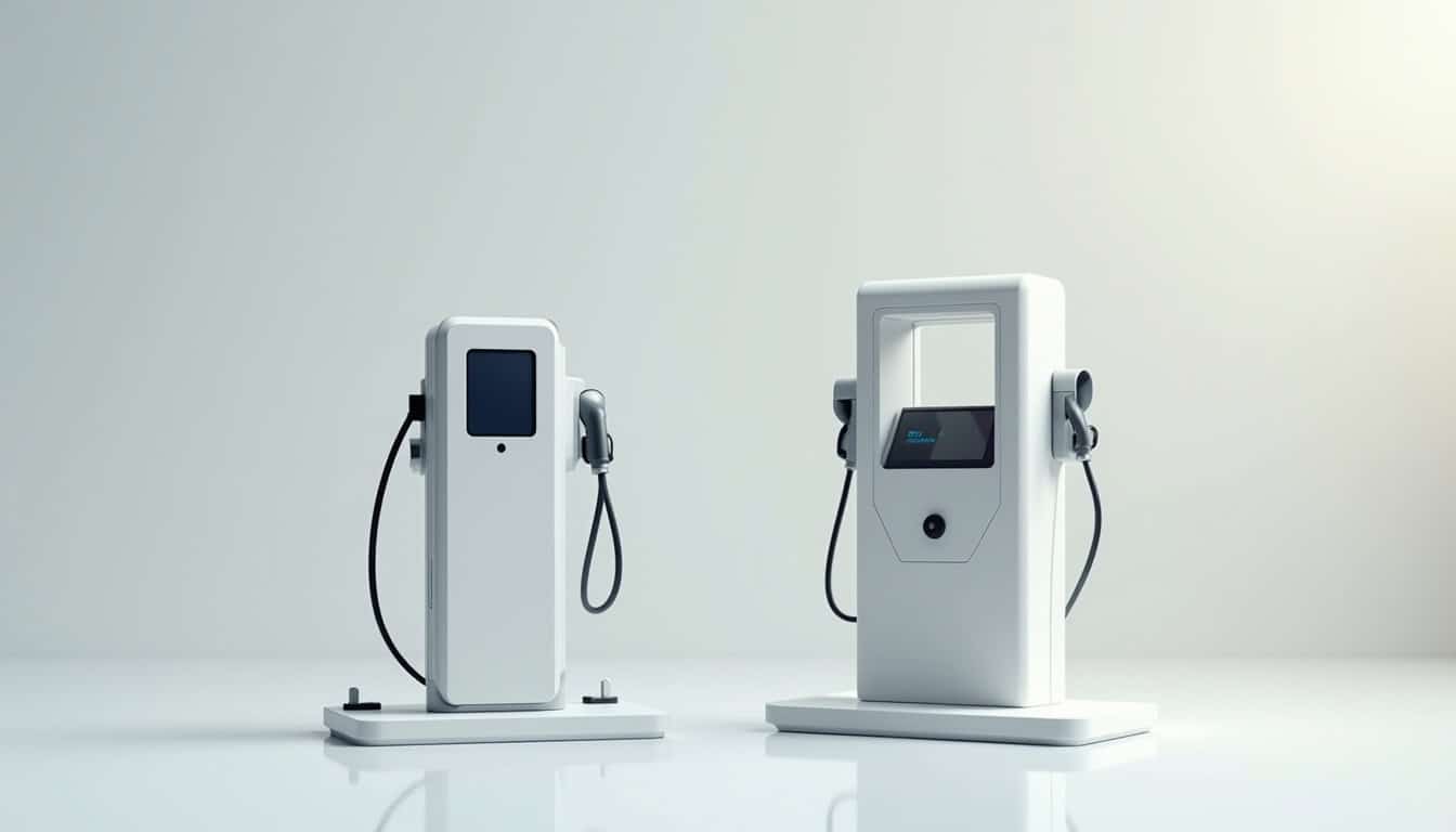 Comparatif visuel entre différents modèles de bornes de recharge pour véhicules électriques