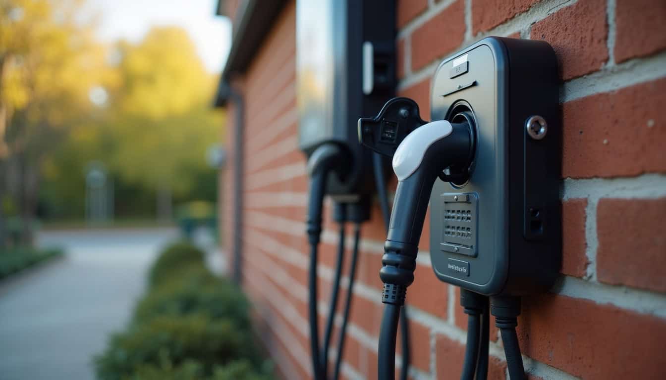 Détail du câblage d'une borne de recharge électrique lors d'une installation professionnelle