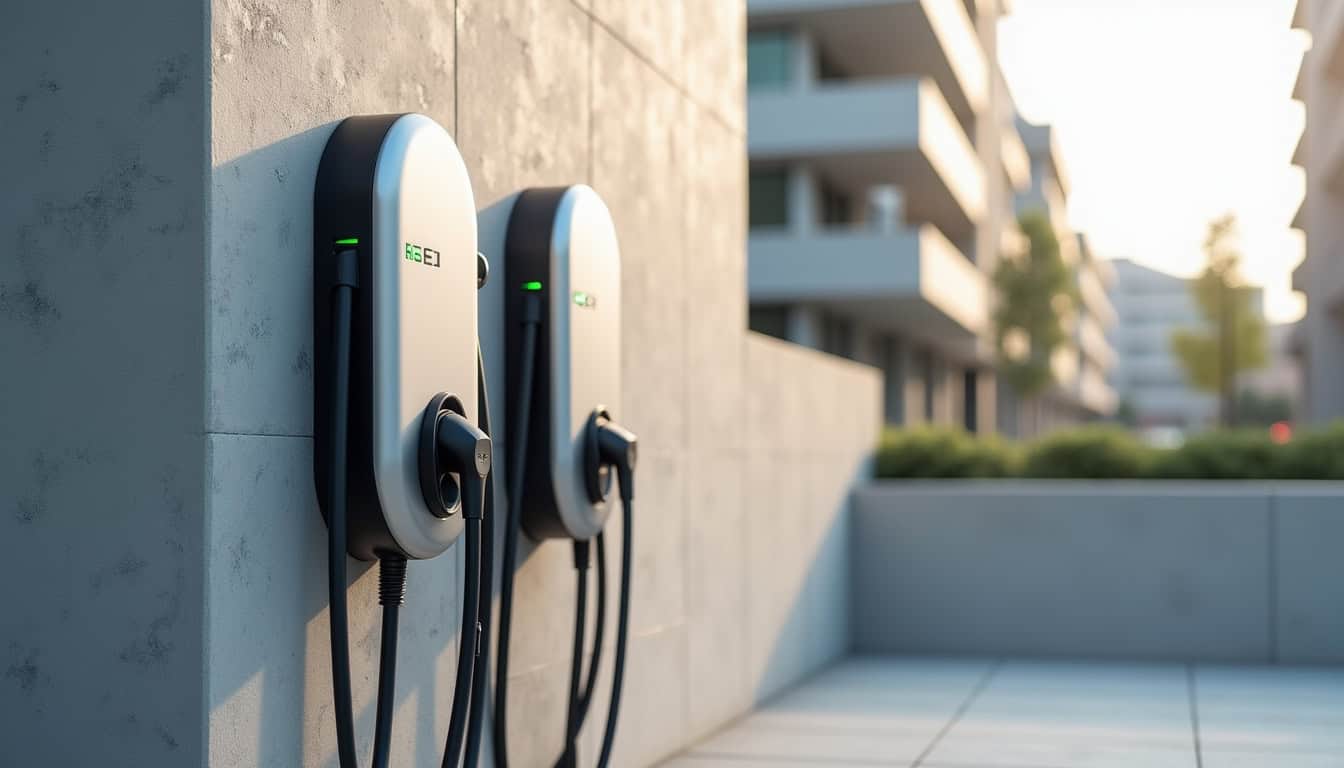 Différents modèles de bornes de recharge électrique installées à Hettange-Grande