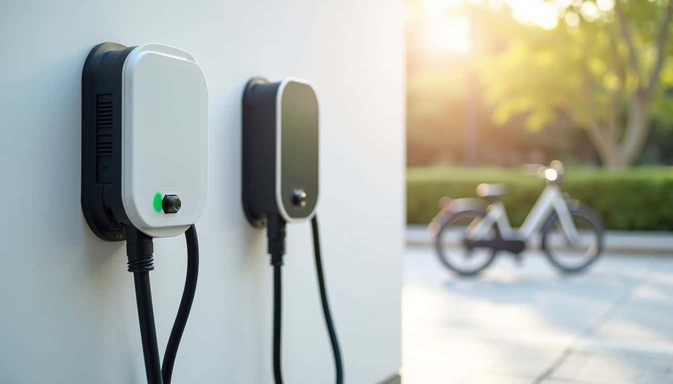 Différents modèles de bornes de recharge électrique installés à Bouvignies