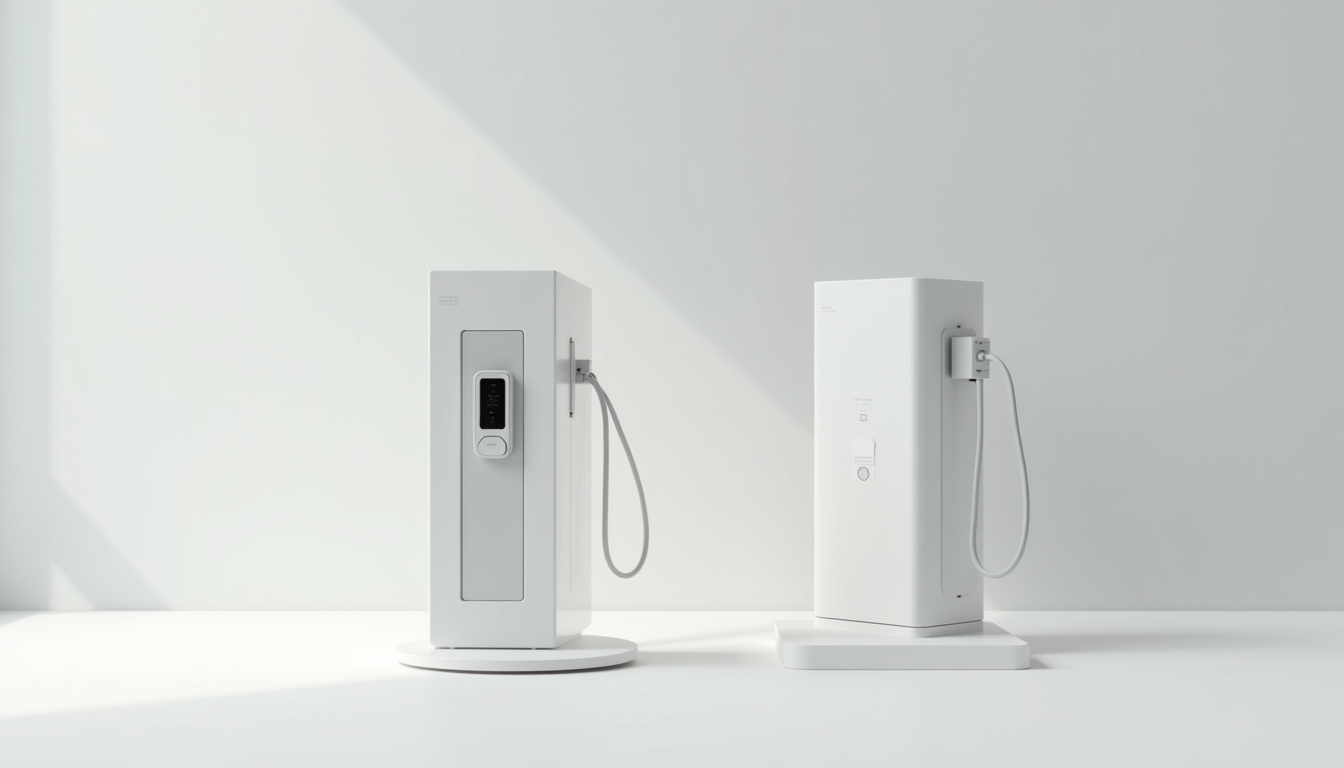 Différents modèles de bornes de recharge électrique posées au sol et en murale