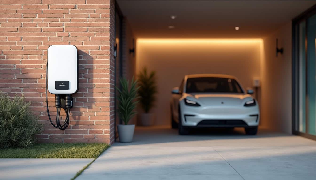 Différents modèles de bornes de recharge électrique posées en extérieur et en garage
